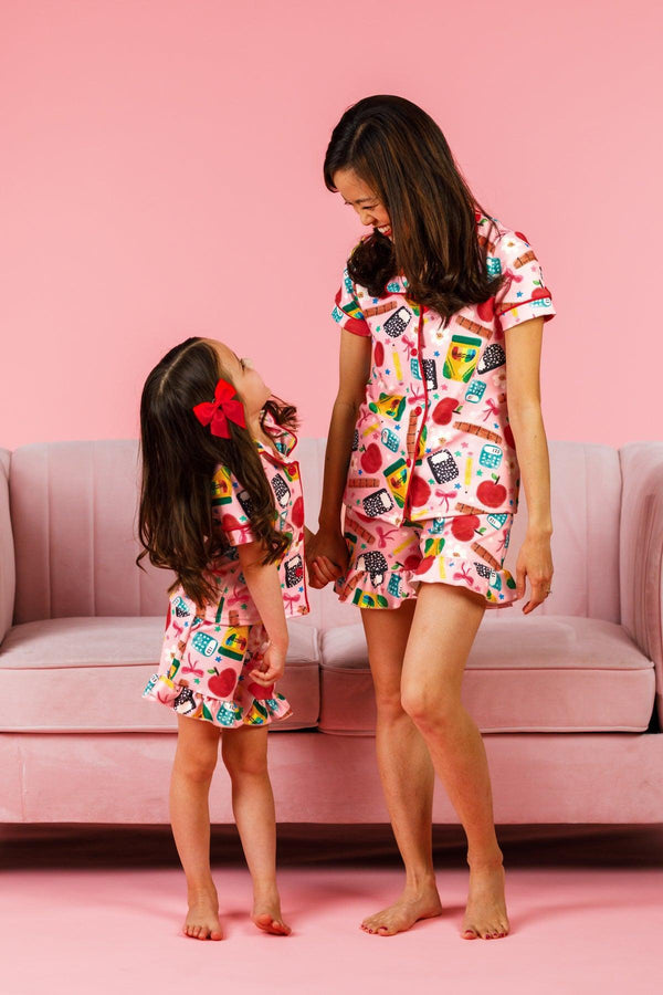 Mom & Me - School Supply Waffle Knit Pajamas | Sparkle in Pink