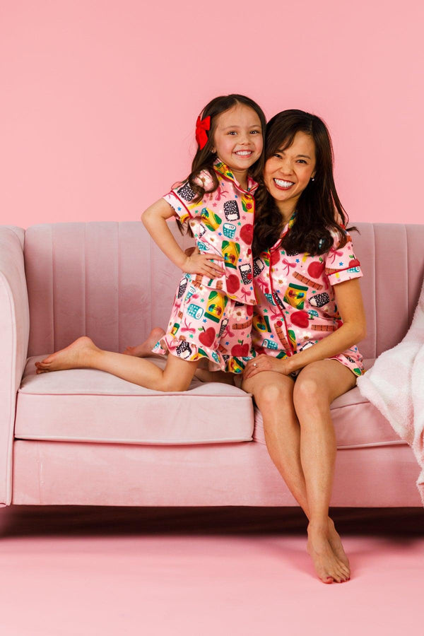 Mom & Me - School Supply Waffle Knit Pajamas | Sparkle in Pink