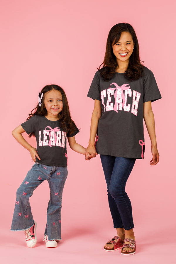Mom & Me - "Teach & Learn" Pink Bow Top & Pant Set | Sparkle in Pink
