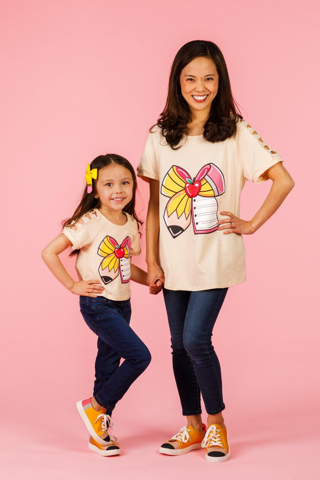 Mom & Me - Glitter Pencil & Paper Bow Top | Sparkle in Pink
