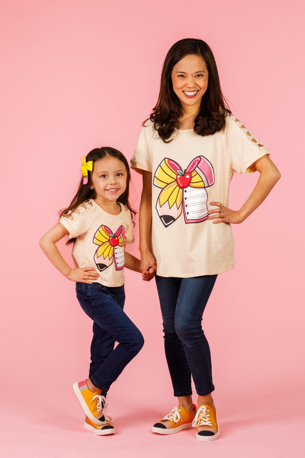 Mom & Me - Glitter Pencil & Paper Bow Top | Sparkle in Pink