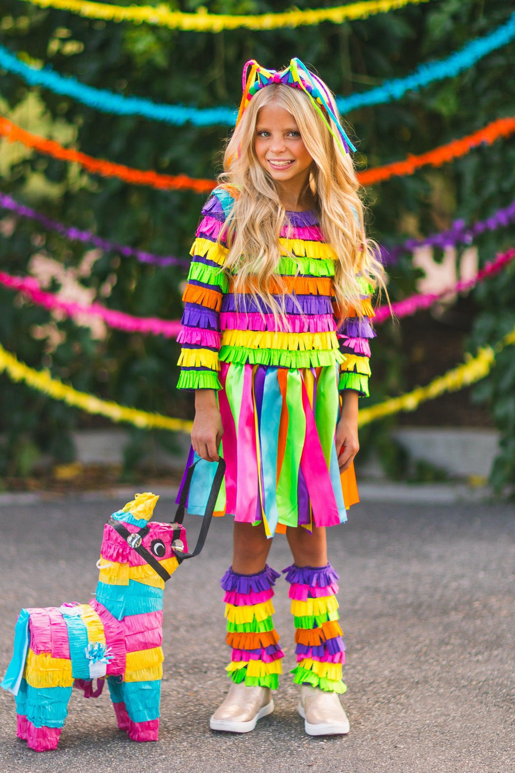 Rainbow Piñata Girl Costume 4 Piece Set - Sparkle in Pink