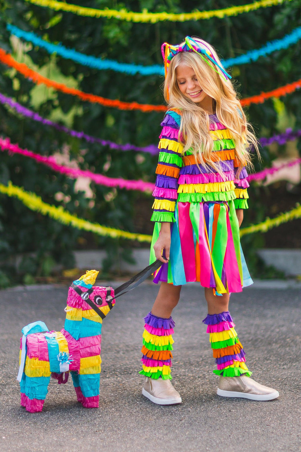 Rainbow Piñata Girl Costume 4 Piece Set - Sparkle in Pink