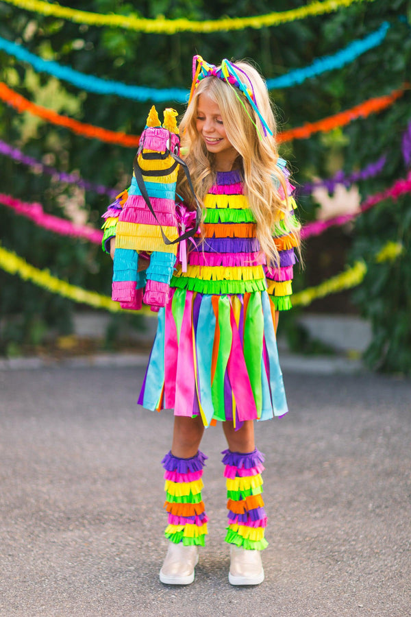 Rainbow Piñata Girl Costume 4 Piece Set - Sparkle in Pink