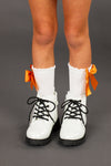White Glitter Lace-Up Combat Boots