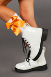 White Glitter Lace-Up Combat Boots