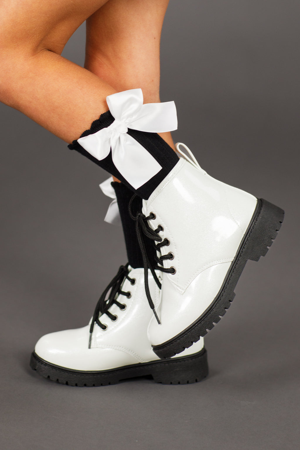 White Glitter Lace-Up Combat Boots