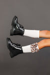 Knee High Silk Leopard Bow Socks