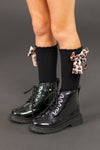 Black Glitter Lace-Up Combat Boots