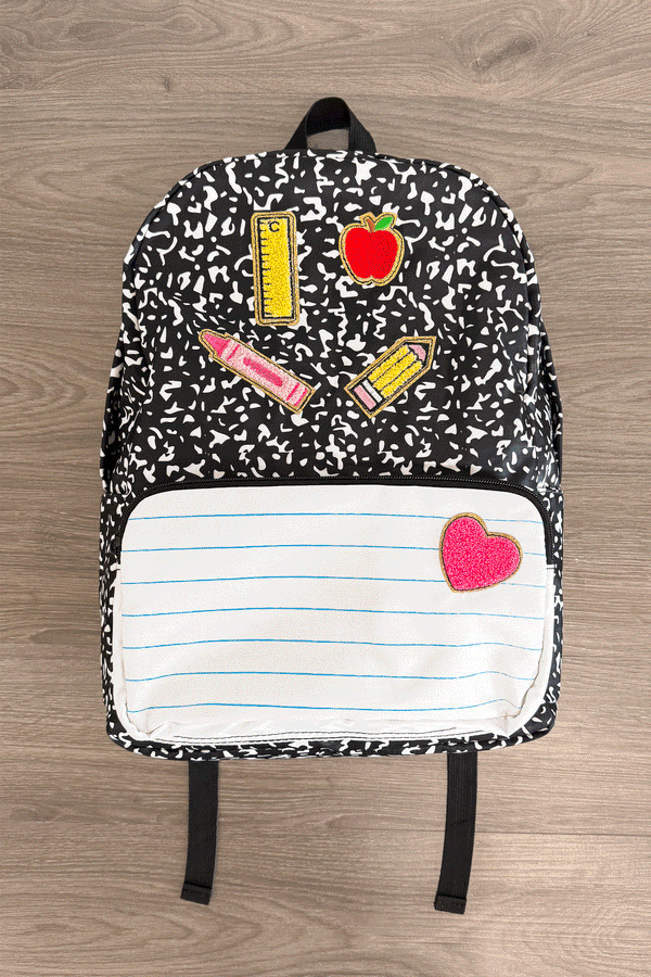 Composition Notebook Chenille Patch Backpack | Sparkle in Pink