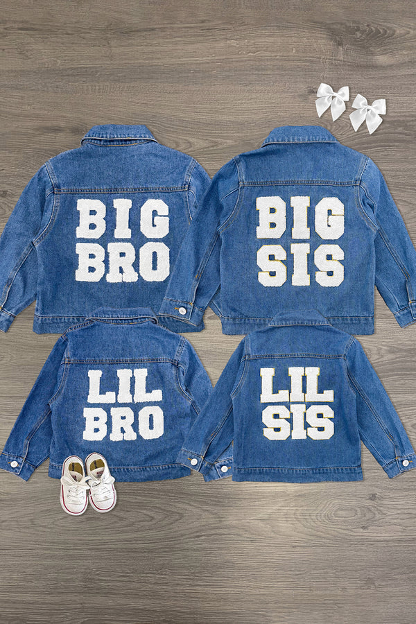 "Big Sis, Lil Sis, Big Bro, Lil Bro" Denim Jacket | Sparkle in Pink