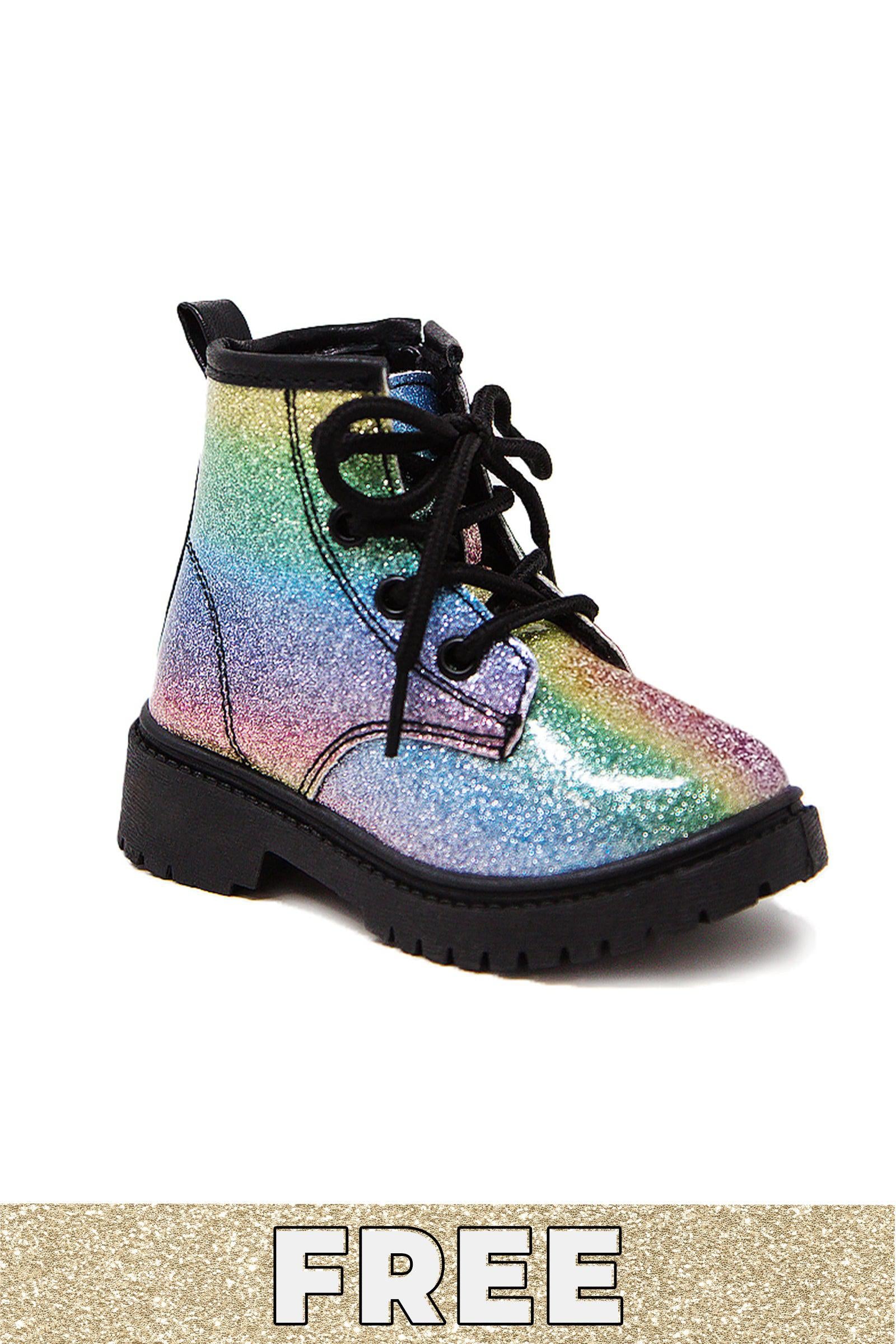 Rainbow Glitter Combat Boots Sparkle In Pink