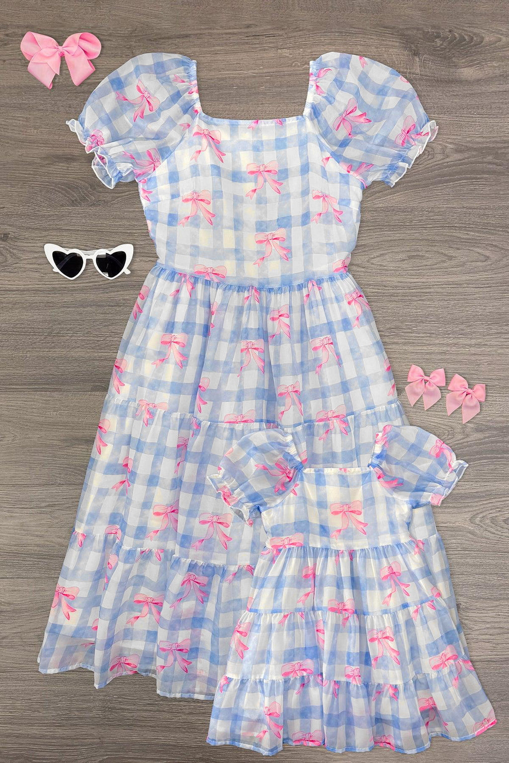 Mom & Me - Blue Gingham Bow Dress | Sparkle in Pink