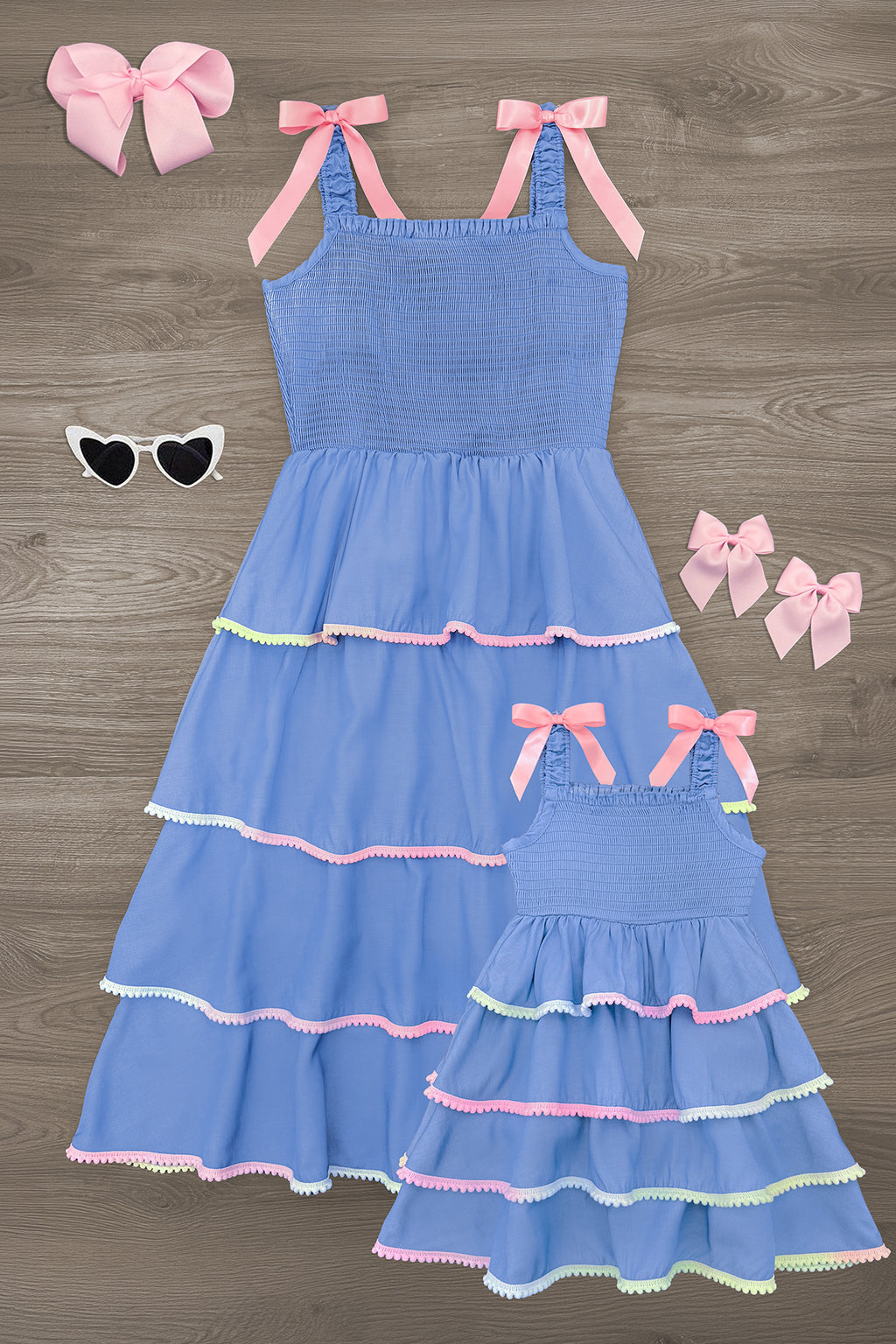 Mom & Me - Chambray Pom Pom Ribbon Dress MOM-1X