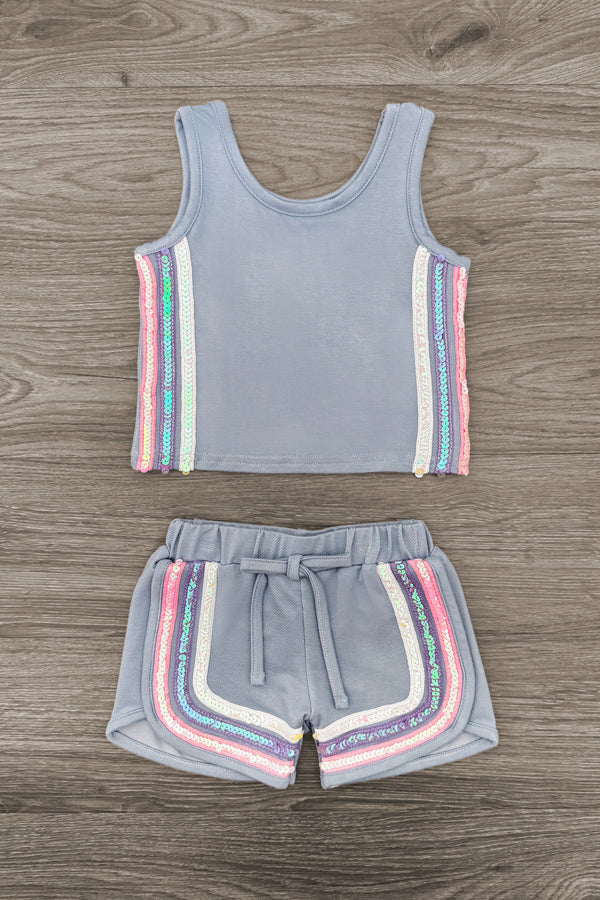 Blue Sequin Short Set | Sparkle in Pink