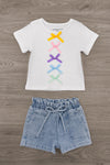 Pastel Bow Denim Short Set | Sparkle in Pink