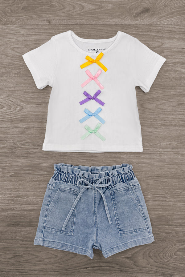 Pastel Bow Denim Short Set | Sparkle in Pink