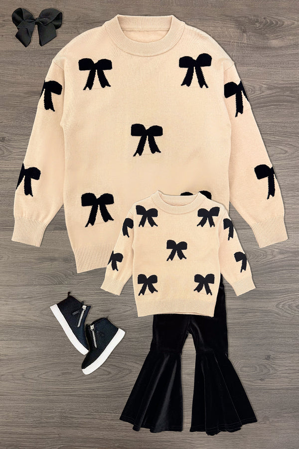 Mom & Me - Tan Bow Sweater & Pant Set | Sparkle in Pink