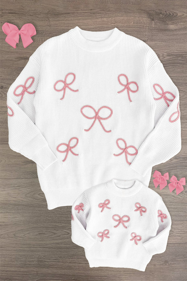 Mom & Me - White & Pink Bow Knit Sweater | Sparkle in Pink