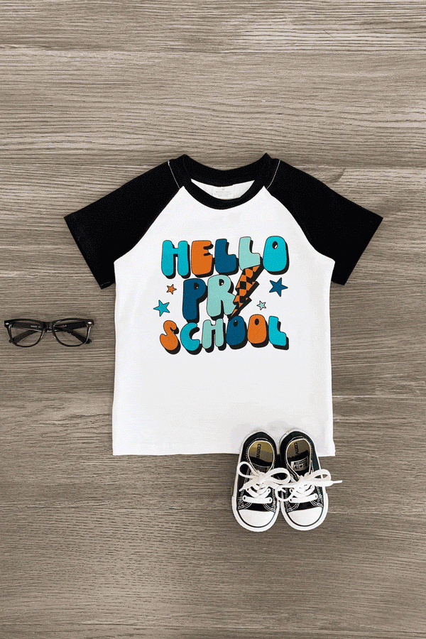 "Hello Preschool - Fifth Grade" Black & White Top | Sparkle in Pink