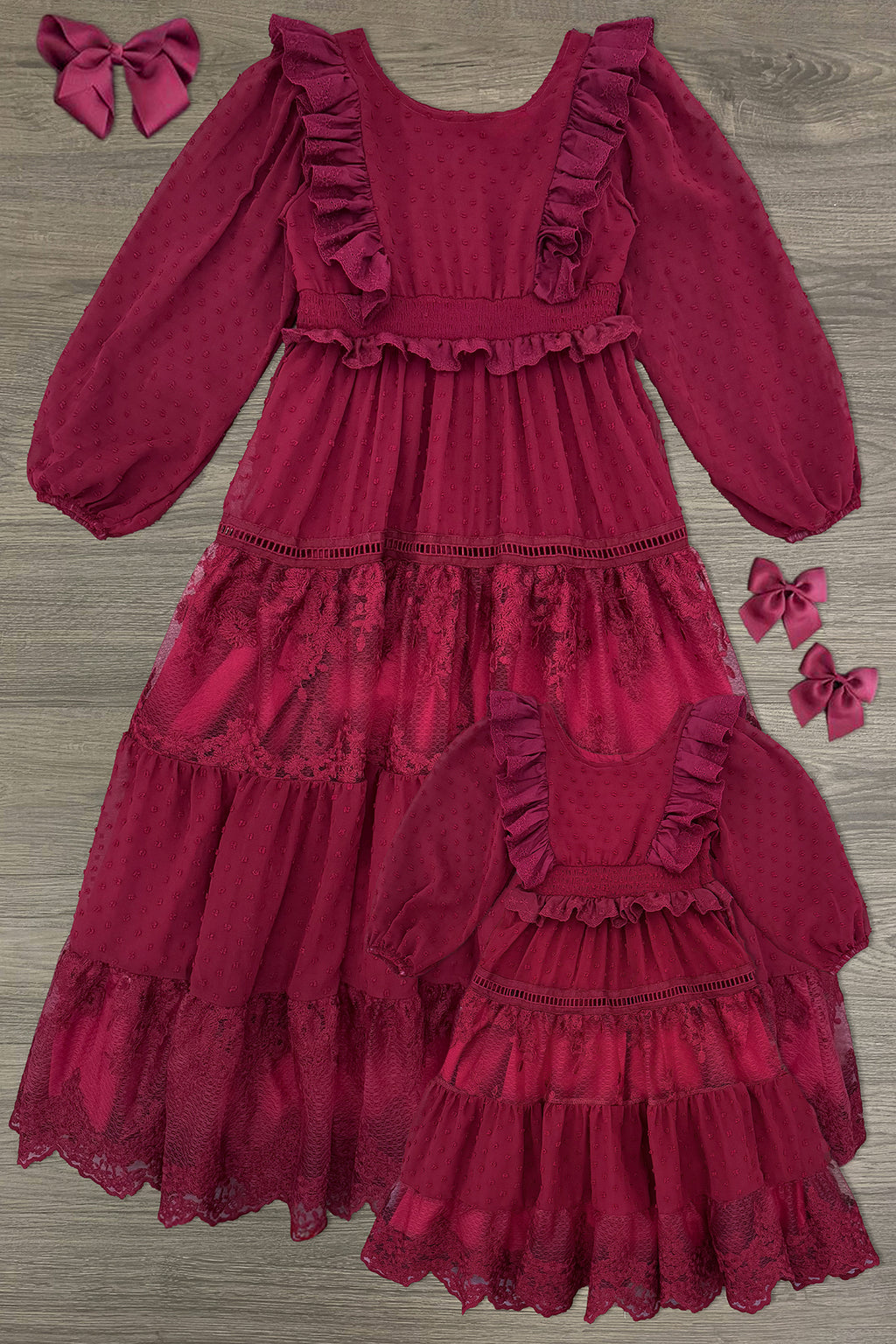 Mom & Me - Burgundy Swiss Dot Dress