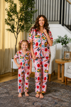 Mom & Me - School Supplies Waffle Knit Pajamas - CHILD-3T - Matching pink waffle knit pajamas with colorful school supplies print, short-sleeve top and long pants for mom and daughter.