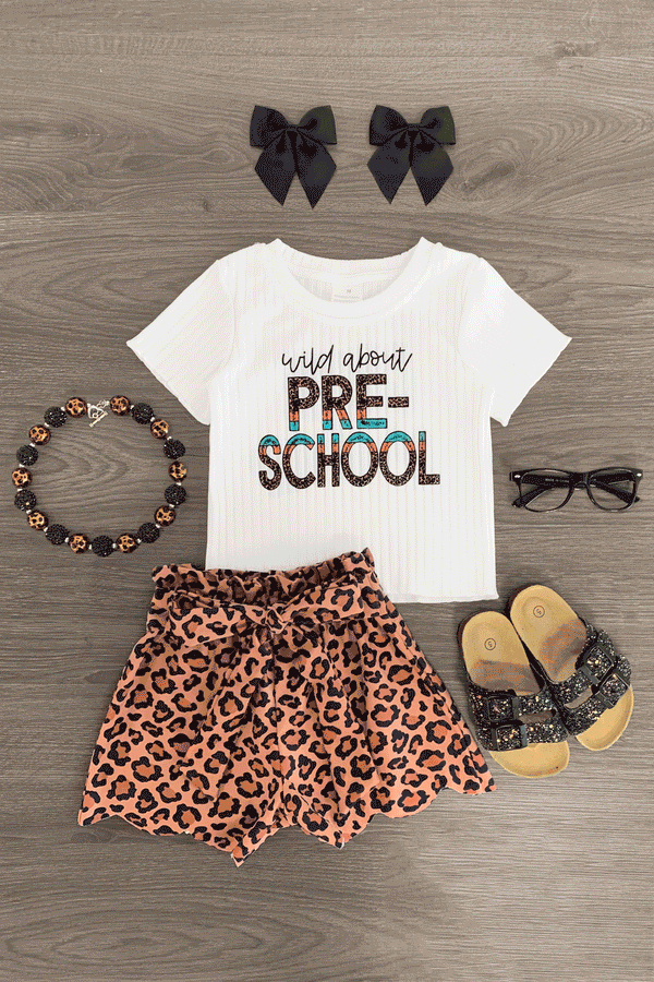 "Wild About Pre-K - 5th Grade" Leopard Short Set - Sparkle in Pink