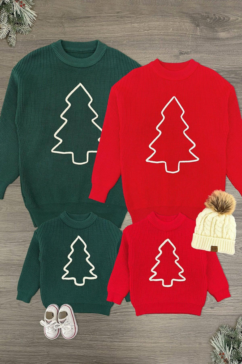 Red & Green Christmas Tree Family Knit Sweater