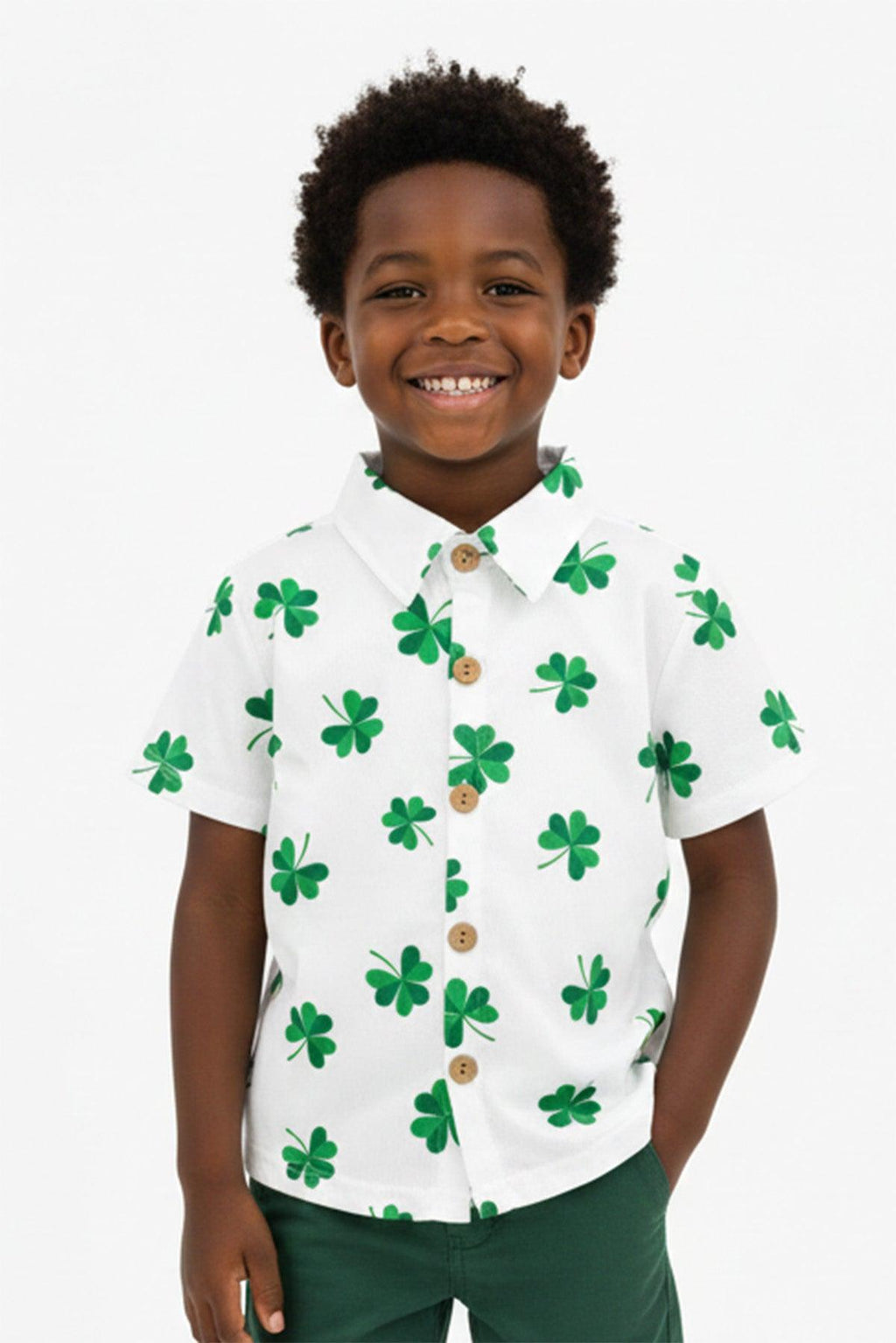 White Shamrock Button Down Top