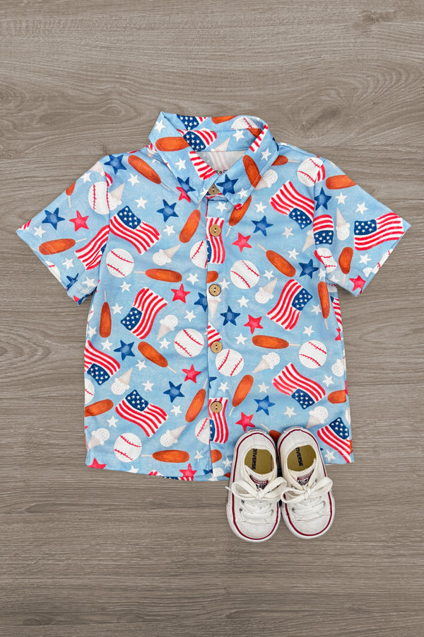 American Summer Baseball Button Down | Sparkle in Pink