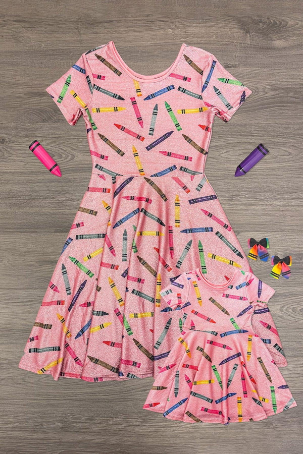 Mom & Me - Pink Glitter Crayon Dress | Sparkle in Pink
