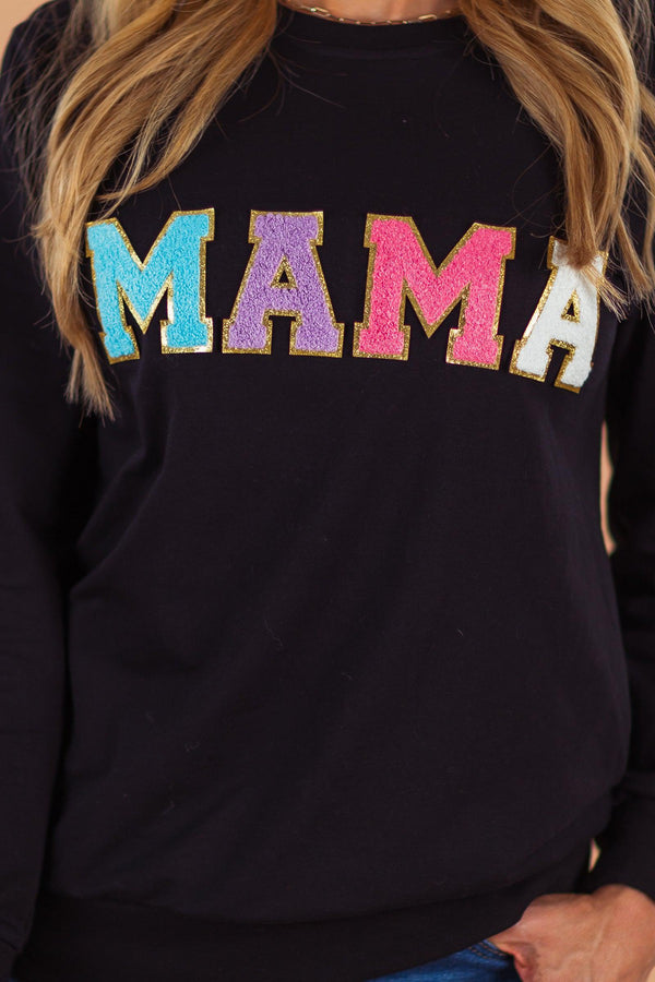 Mom & Me - "Mama & Mini" Black Chenille Patch Top | Sparkle in Pink