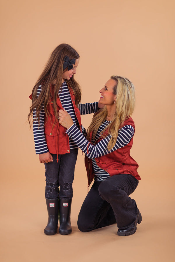 Mom & Me - Stripe Vest Set - Rust | Sparkle in Pink