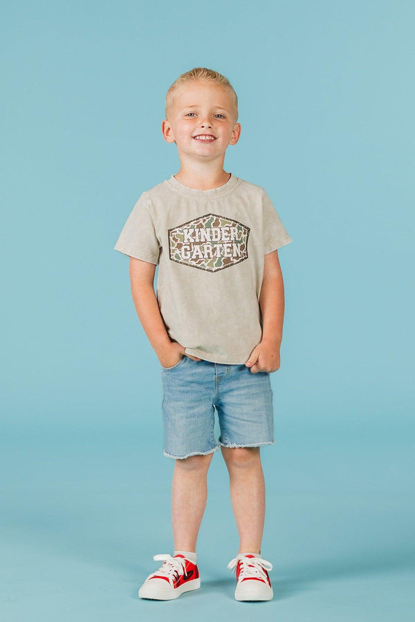 "Pre-K - Sixth Grade" Gray Camo Top
