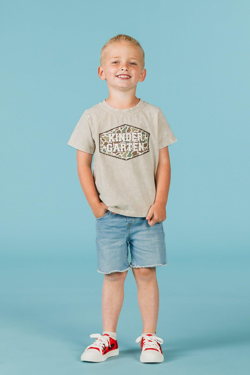 "Pre-K - Sixth Grade" Gray Camo Top