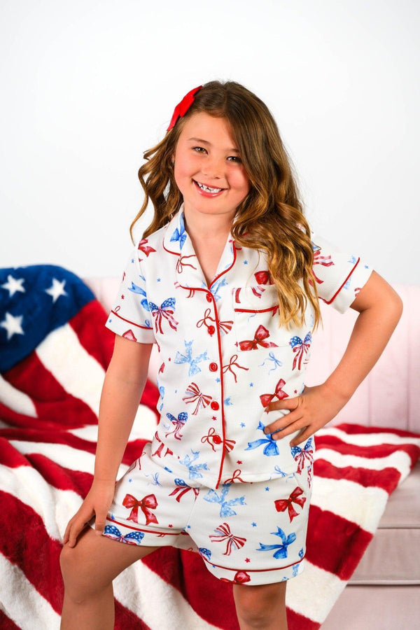 Mom & Me - Patriotic Bow Waffle Knit Pajamas