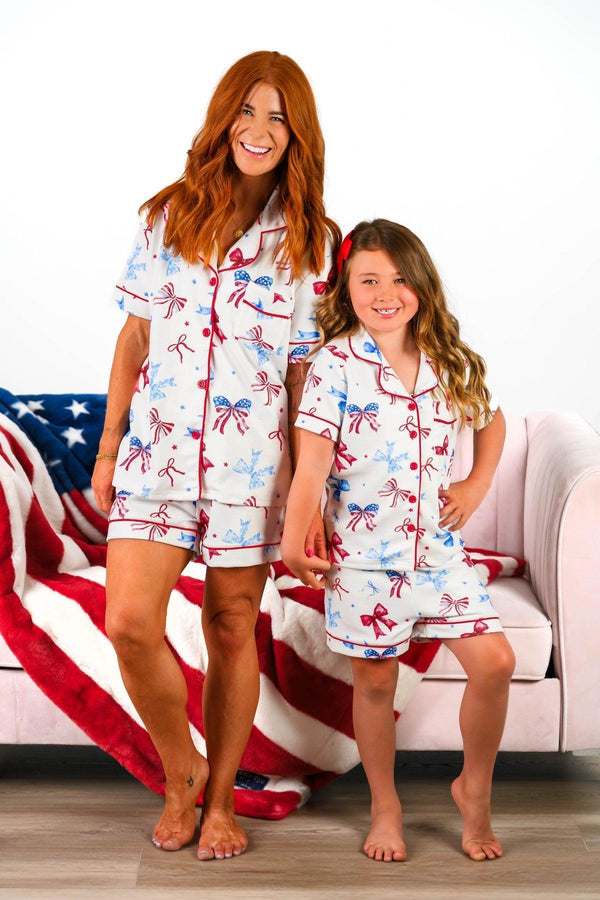Mom & Me - Patriotic Bow Waffle Knit Pajamas