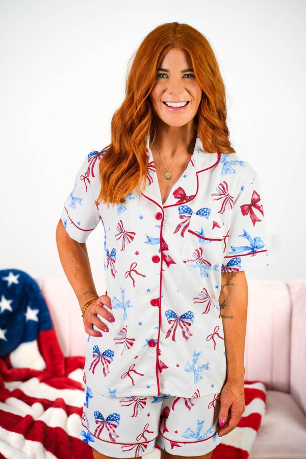 Mom & Me - Patriotic Bow Waffle Knit Pajamas