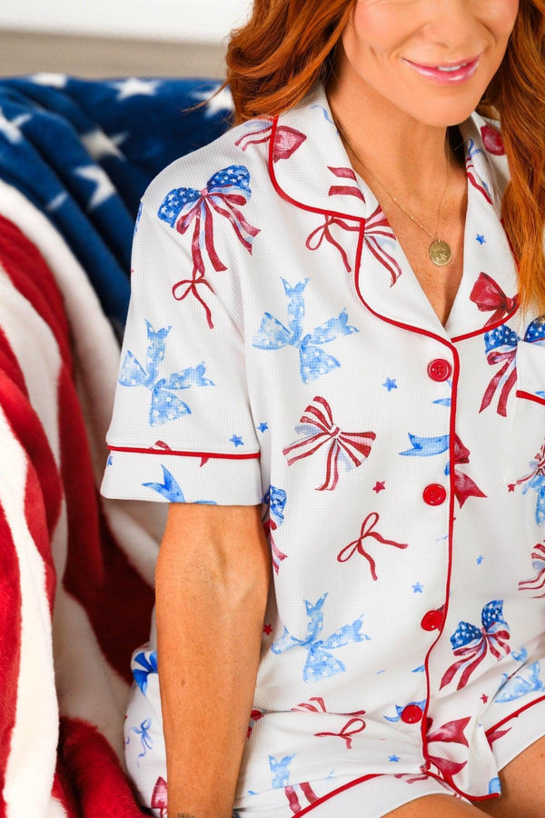 Mom & Me - Patriotic Bow Waffle Knit Pajamas