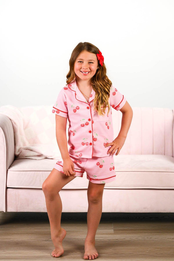 Mom & Me - Pink Cherry Waffle Knit Pajamas