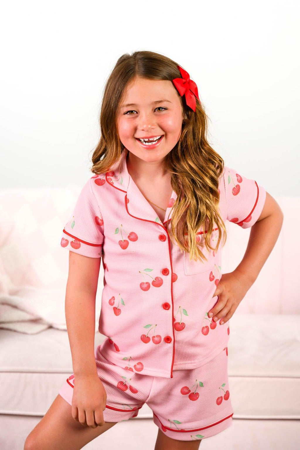 Mom & Me - Pink Cherry Waffle Knit Pajamas