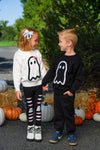 Ghost Pant Set - Boy Or Girl - GIRL-6-12 Months-FAMILY - Children’s black long-sleeve shirt and pants with white ghost graphic, paired with cream long-sleeve shirt and black.