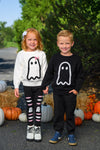 Ghost Pant Set - Boy Or Girl - GIRL-6-12 Months-FAMILY - Kids' long-sleeve ghost sweatshirts in cream and black, paired with black pants and skeleton leggings.