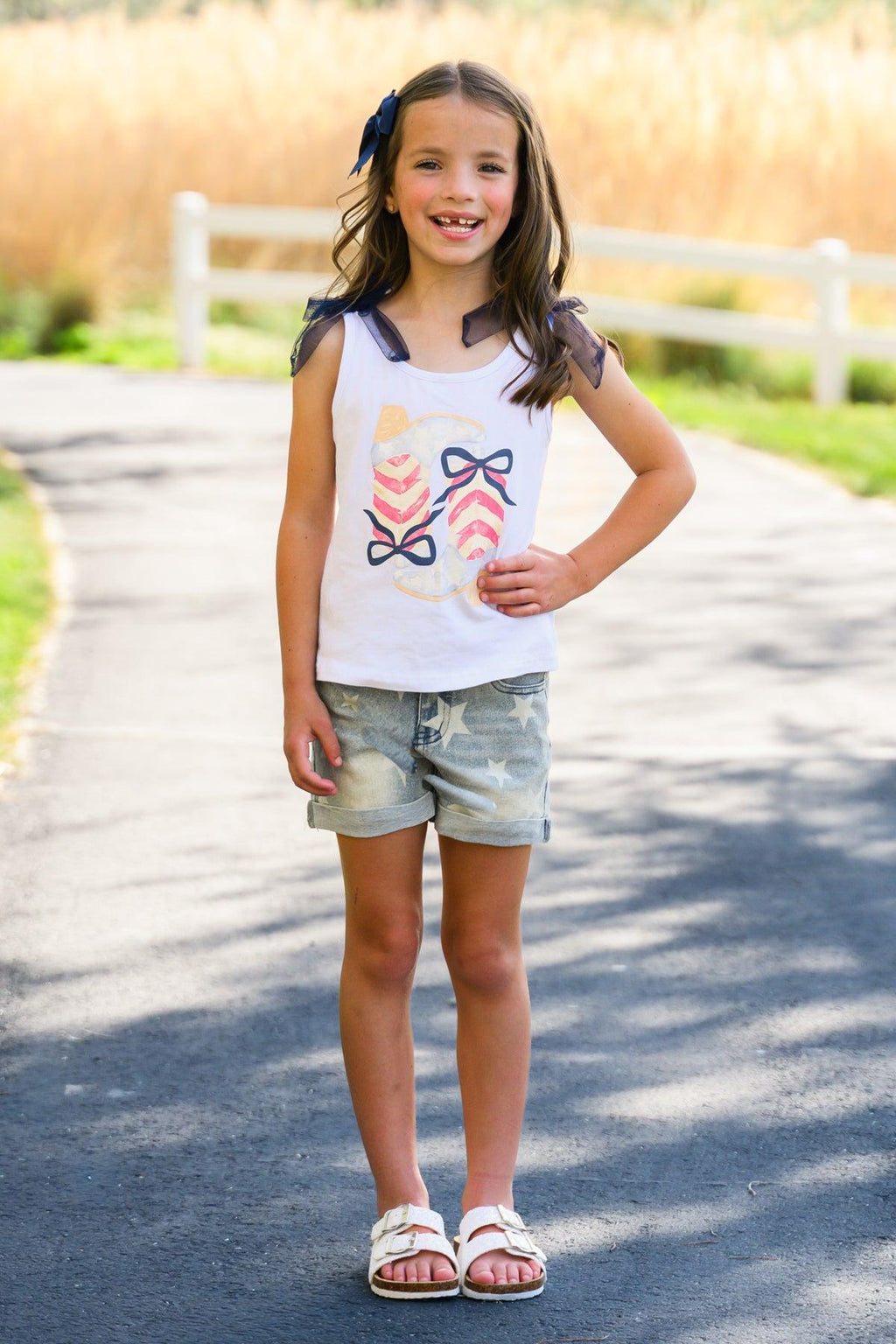 Cowgirl Bow Denim Short Set | Sparkle in Pink
