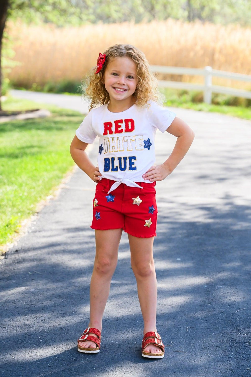 "Red, White, Blue" Red Denim Short Set | Sparkle in Pink