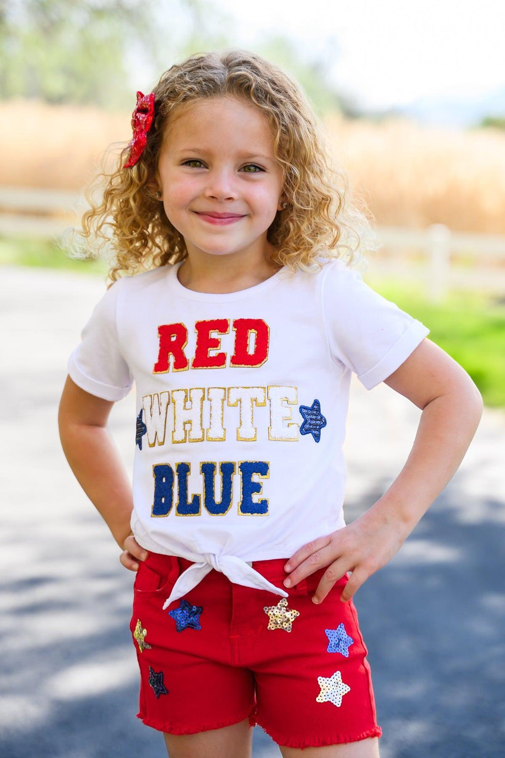 "Red, White, Blue" Red Denim Short Set | Sparkle in Pink