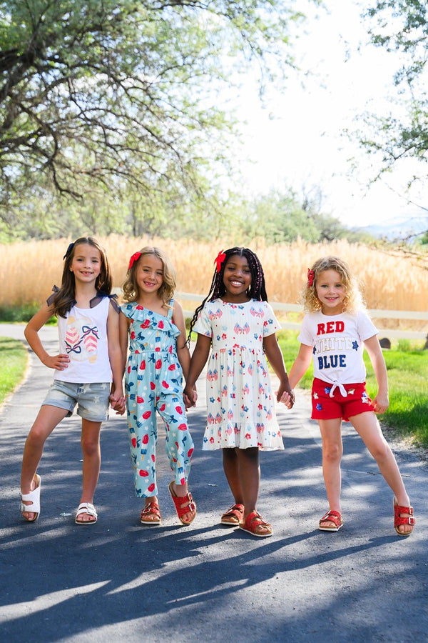 "Red, White, Blue" Red Denim Short Set | Sparkle in Pink