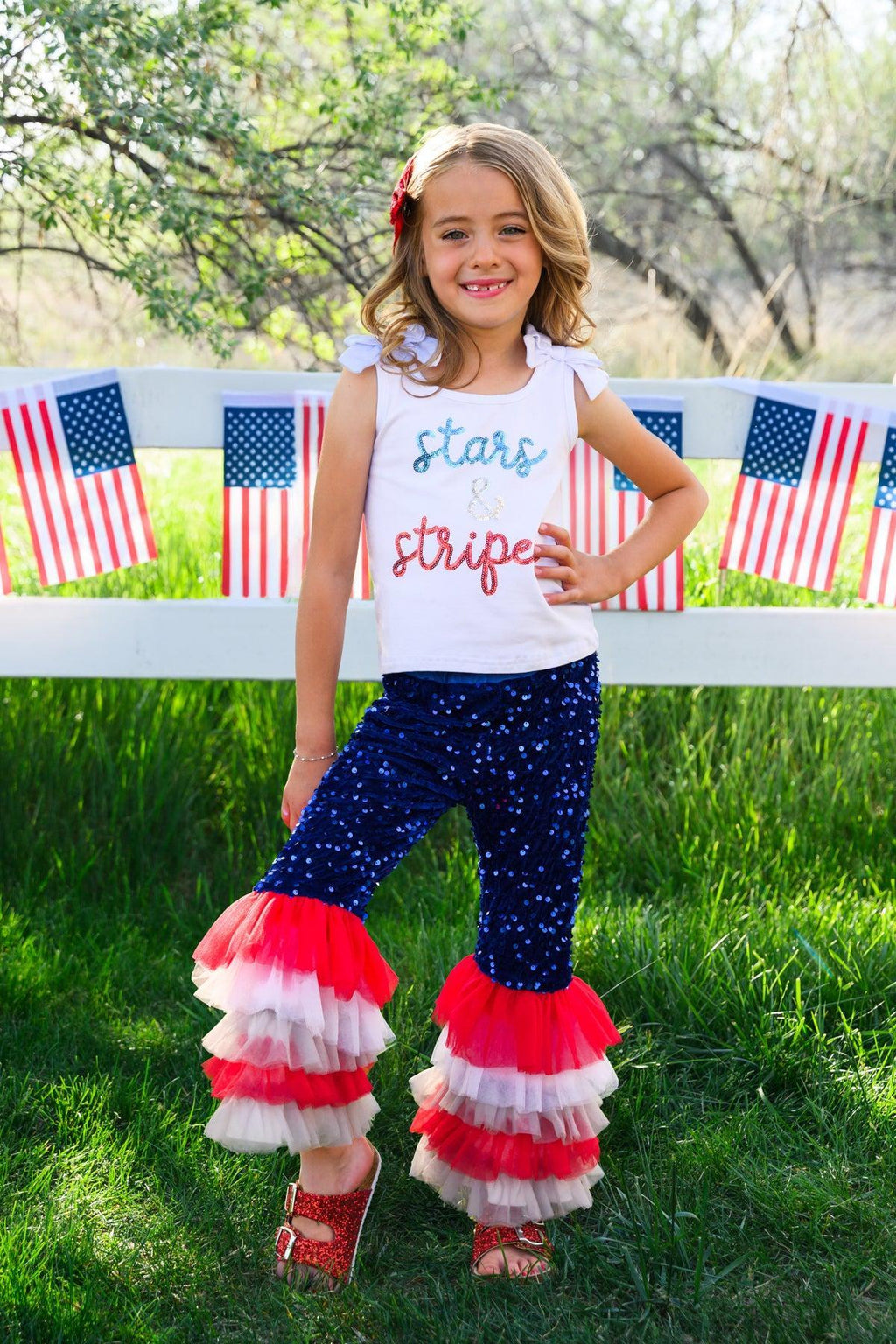 "Stars & Stripes" Sequin Bell Bottom Set | Sparkle in Pink