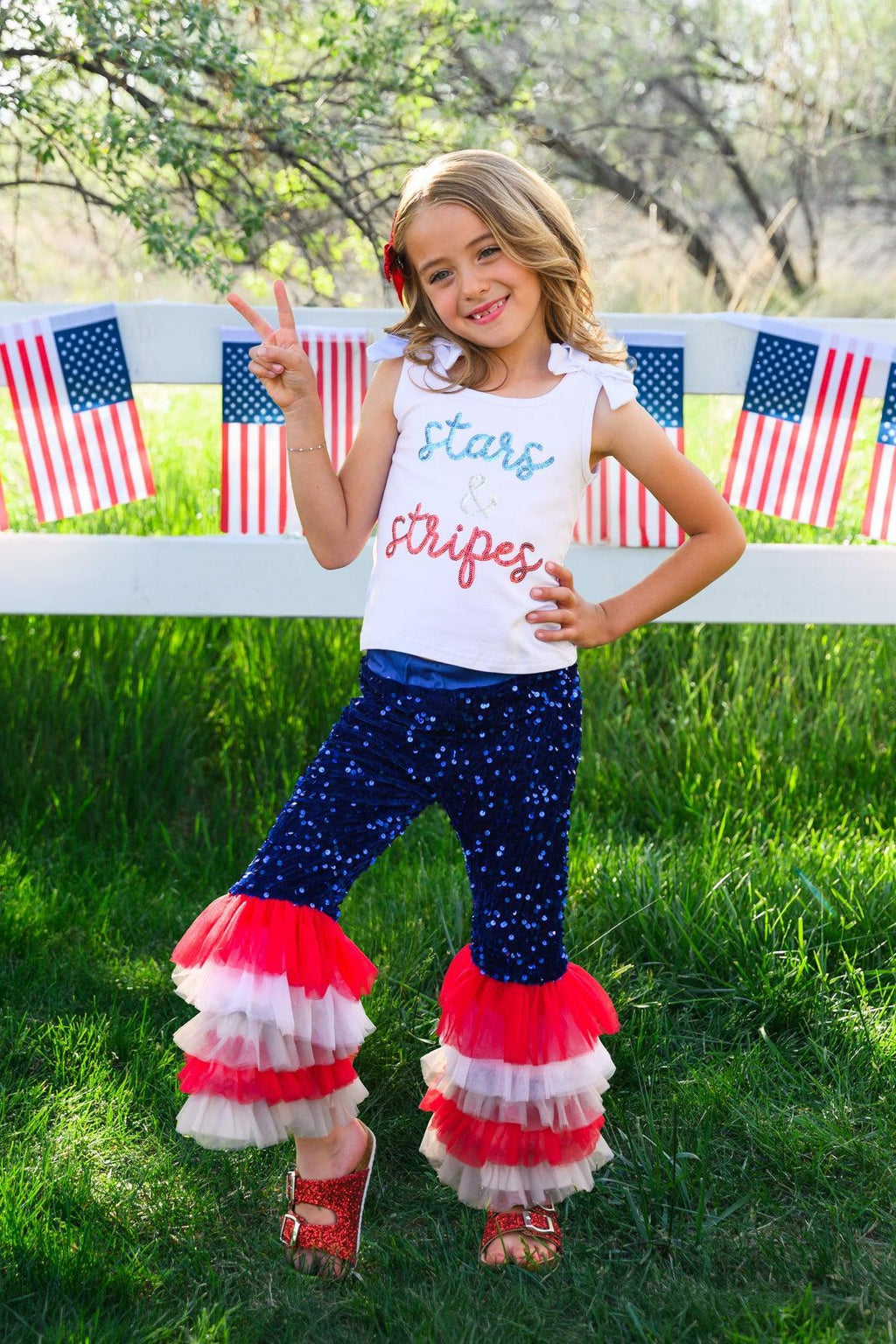 "Stars & Stripes" Sequin Bell Bottom Set | Sparkle in Pink