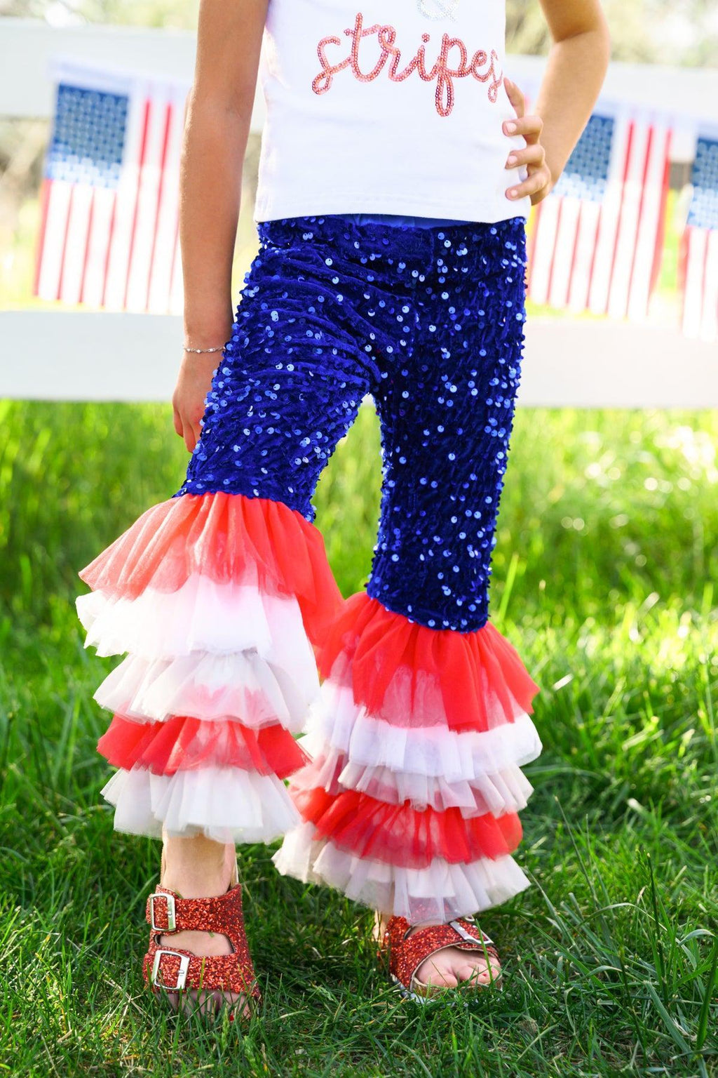 "Stars & Stripes" Sequin Bell Bottom Set | Sparkle in Pink